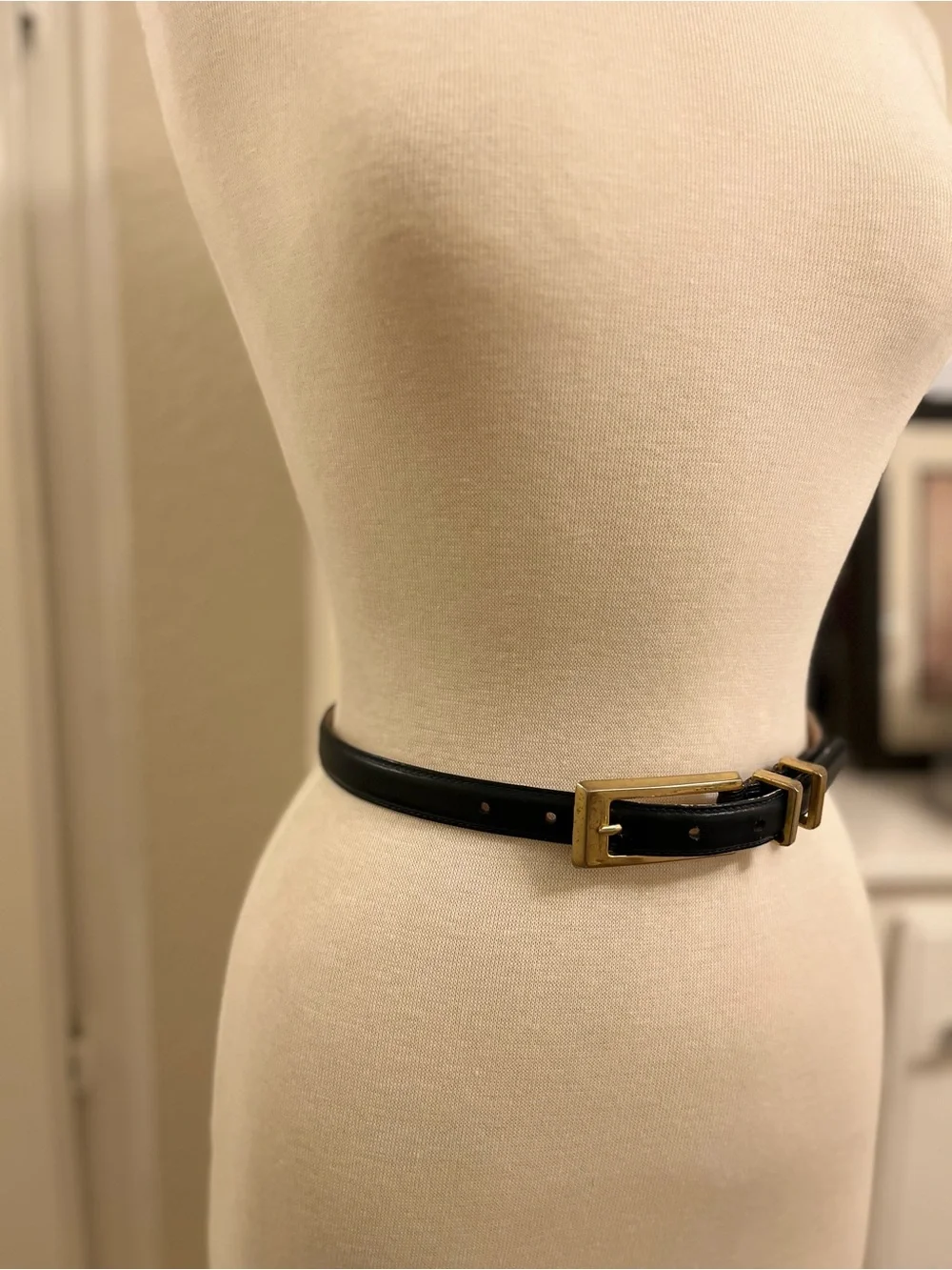 Cipriani Black Leather Belt with Gold Buckle and Double Loops